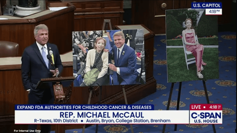 McCaul's Give Kids a Chance Act didn't fail because of a lack of support - it stalled because unanimous consent requires unanimity. Because Senator Sanders objected to the bill, McCaul and others argue the legislation became leverage rather than debate over pediatric cancer itself.{ } Photo: CSPAN{p}{/p}