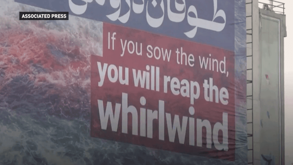 Image for story: New mural in Tehran warns US against military action: 'you will reap the whirlwind'