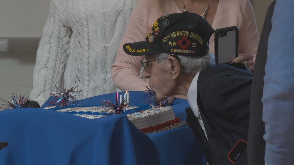 Roger Desjardins, a World War II veteran, celebrated his 101st birthday on Tuesday. (WJAR)