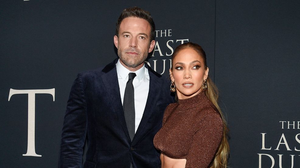 FILE - Actor Ben Affleck, left, and actor-singer Jennifer Lopez attend the premiere of "The Last Duel" on Oct. 9, 2021, in New York. (Photo by Evan Agostini/Invision/AP, File)