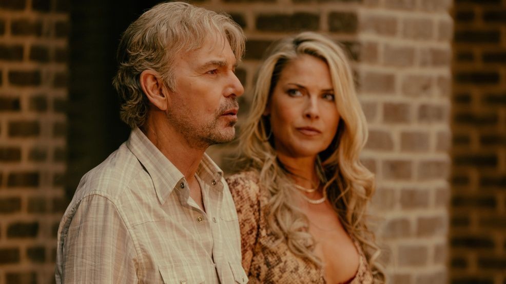 Billy Bob Thornton as Tommy Norris and Ali Larter as Angela Norris in Landman episode 1, season 2, streaming on Paramount+. Photo Credit: Emerson Miller/Paramount+