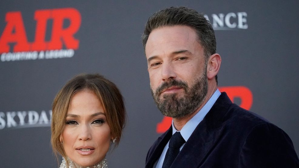 FILE - Jennifer Lopez and Ben Affleck arrive at the world premiere of "Air" on Monday, March 27, 2023, at the Regency Village Theatre in Los Angeles. (AP Photo/Ashley Landis, File)