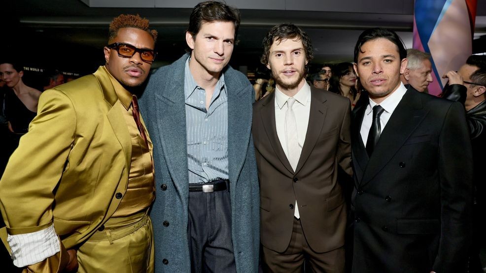 NEW YORK, NEW YORK - JANUARY 14: (L-R) Jeremy Pope, Ashton Kutcher, Evan Peters, and Anthony Ramos attend FX's "The Beauty" New York Premiere at Museum of Modern Art on January 14, 2026 in New York City. (Photo by Theo Wargo/Getty Images)