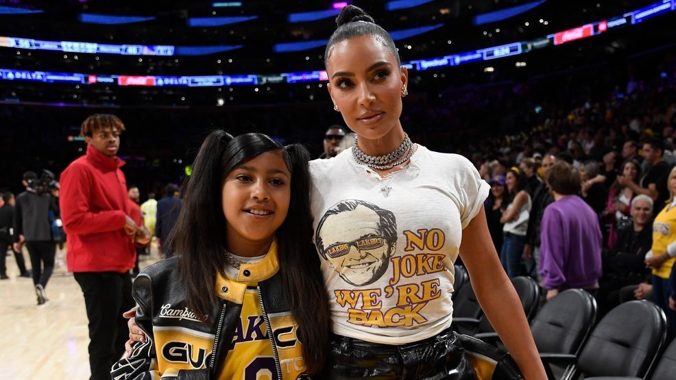 LOS ANGELES, CALIFORNIA - MAY 12: Kim Kardashian and daughter North West attend the Western Conference Semifinal Playoff game between the Los Angeles Lakers and Golden State Warriors at Crypto.com Arena on May 12, 2023 in Los Angeles, California. (Photo by Kevork Djansezian/Getty Images)