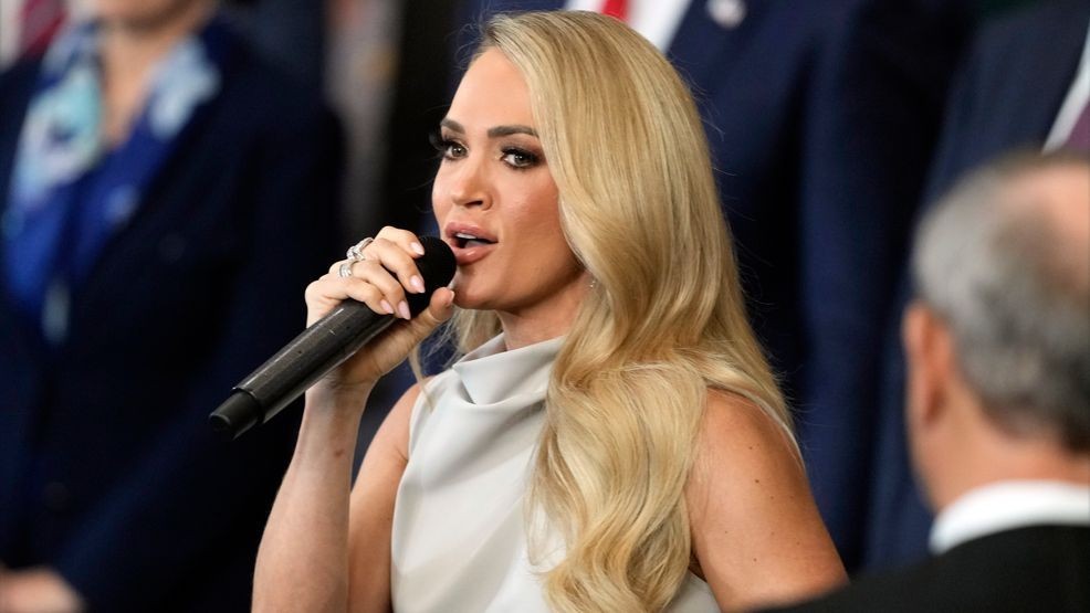 WASHINGTON, DC - JANUARY 20: Carrie Underwood performs "America the Beautiful" during the inauguration of U.S. President Donald Trump at the U.S. Capitol Rotunda on January 20, 2025 in Washington, DC. Donald Trump takes office for his second term as the 47th president of the United States. (Photo by Julia Demaree Nikhinson - Pool/Getty Images)