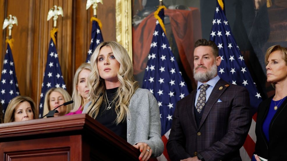 Image for story: Riley Gaines said she had to wrap her baby in a bulletproof blanket due to death threats