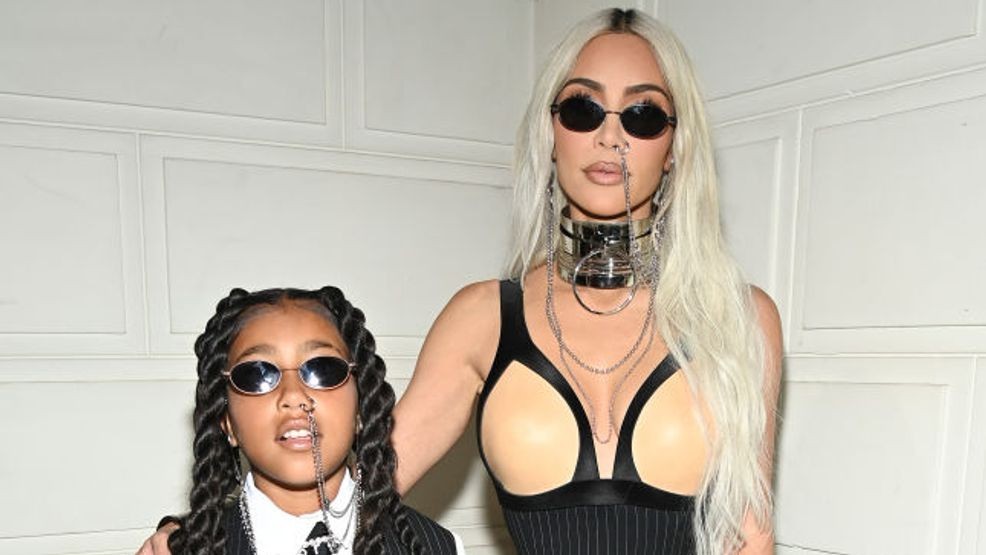 PARIS, FRANCE - JULY 06: (EDITORIAL USE ONLY - For Non-Editorial use please seek approval from Fashion House) North West and Kim Kardashian attend the Jean-Paul Gaultier Haute Couture Fall Winter 2022 2023 show as part of Paris Fashion Week on July 06, 2022 in Paris, France. (Photo by Pascal Le Segretain/Getty Images)