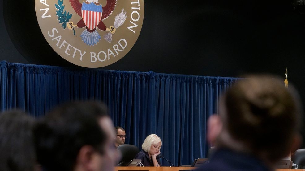 National Transportation Safety Board Chairwoman Jennifer Homendy presides over the NTSB fact-finding hearing on the DCA midair collision accident, at the National Transportation and Safety Board boardroom, Wednesday, July 30, 2025, in Washington. (AP Photo/Rod Lamkey, Jr.)